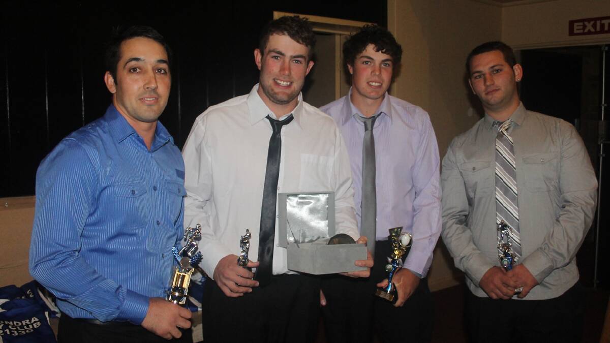  RESERVE GRADE WINNERS: pictured (from left) are Joel Pettit (Best and Fairest), Mick Cronin (Best Forward and Players’ Player), Aaron Cronin (Coach’s Award) and Mitch Kemp (Best Back) at the Cootamundra Bulldogs presentation.